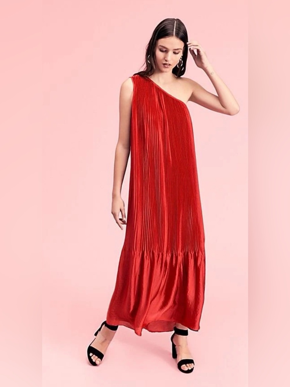 Free People Chelsea Red One Shoulder Pleated Maxi Occasion Dress S